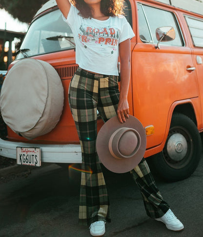 Autumn And Winter Lattice Leisure Micro Bell-Bottom Trousers