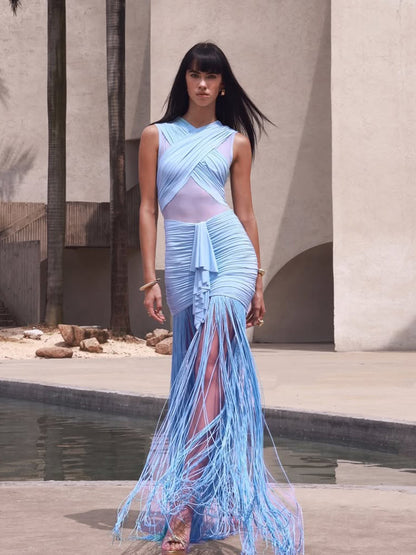 Audrey Tulle Pleated Maxi Dress