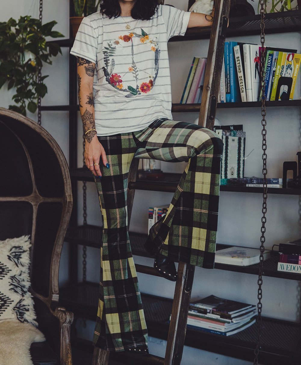 Autumn And Winter Lattice Leisure Micro Bell-Bottom Trousers