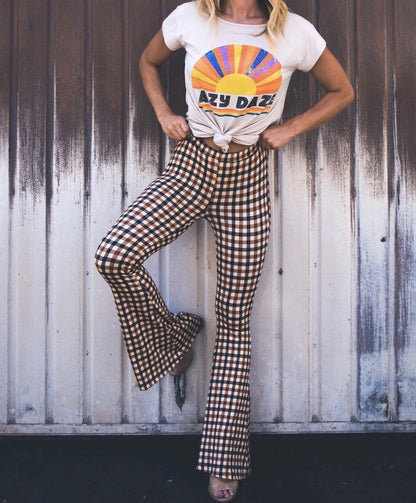 Autumn And Winter Lattice Leisure Micro Bell-Bottom Trousers