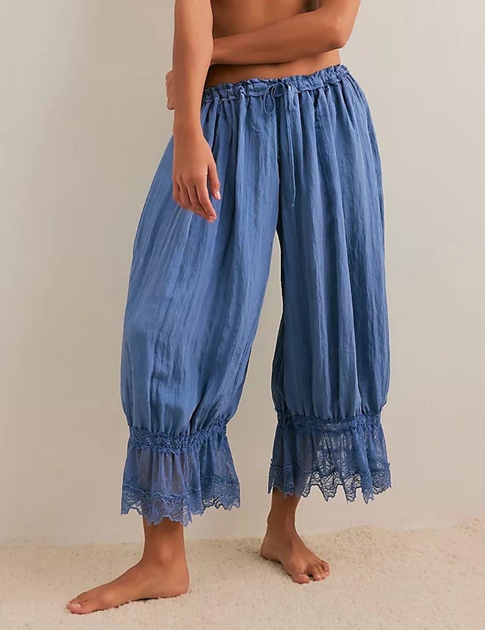Hollow Lace Tie Front Sleepwear Pants