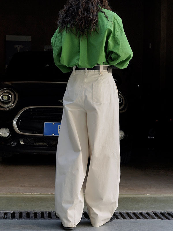 High Waisted Loose Pleated Solid Color Casual Pants Bottoms Trousers