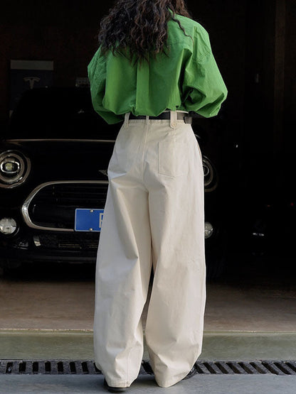 High Waisted Loose Pleated Solid Color Casual Pants Bottoms Trousers