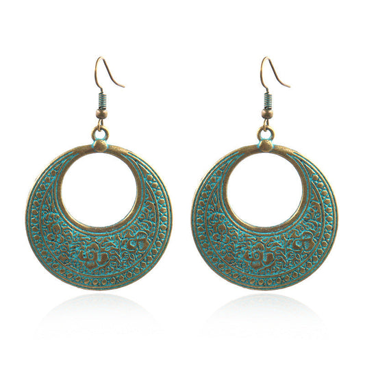 Vintage Hollow Circular Earrings Exaggerated Alloy Drop Earrings for Women