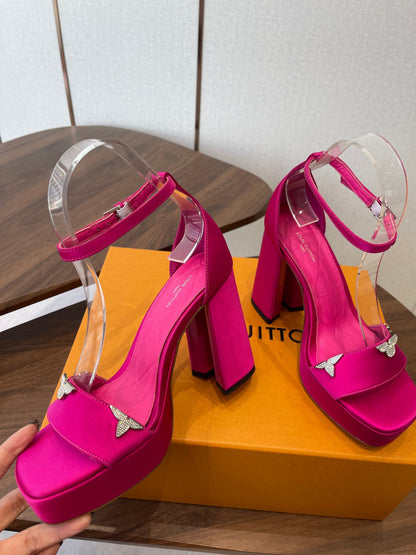 LV Swing Platform Sandal 8.5cm Hot Pink Satin 578754