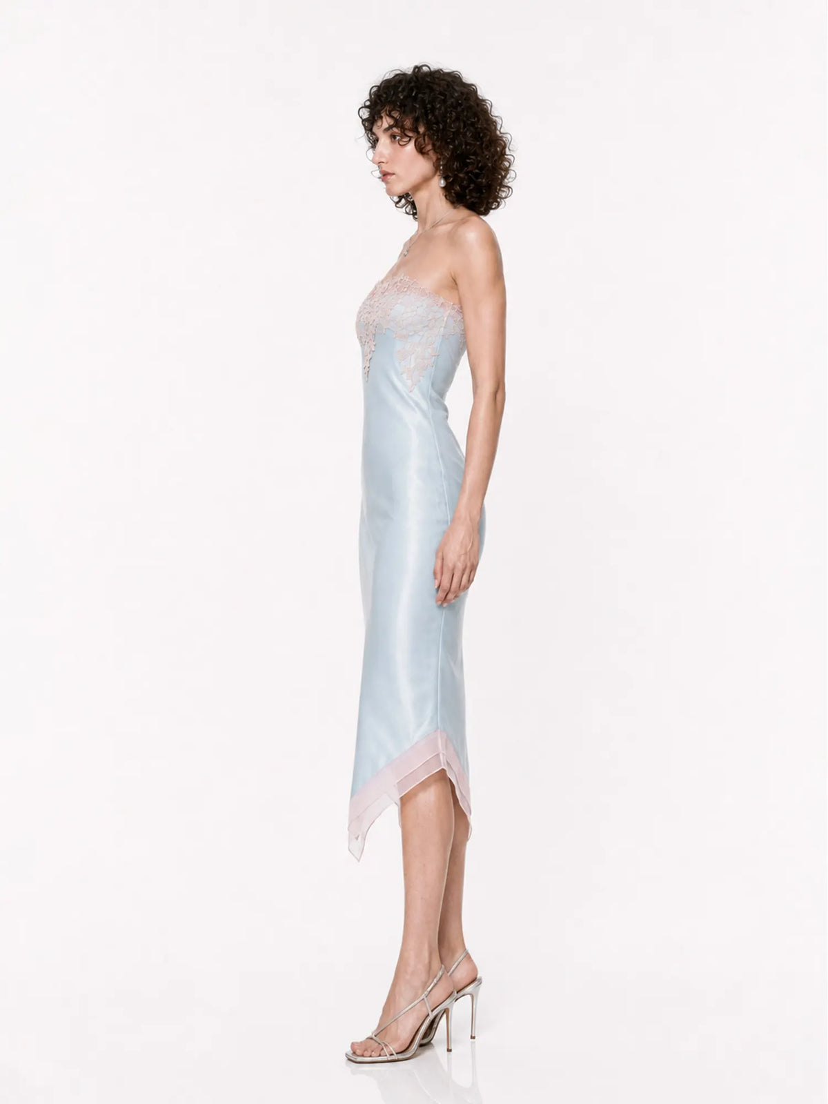 Nadira Color-Blocked Lace Strapless Midi Dress In Blue