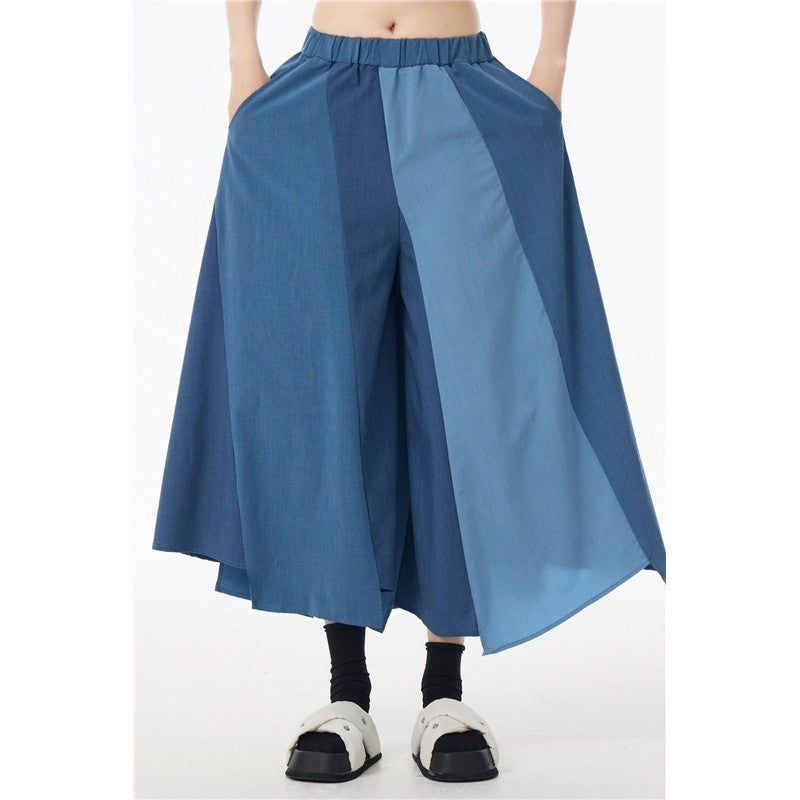Patchwork High Waist Wide Leg Loose Fit Casual Pants