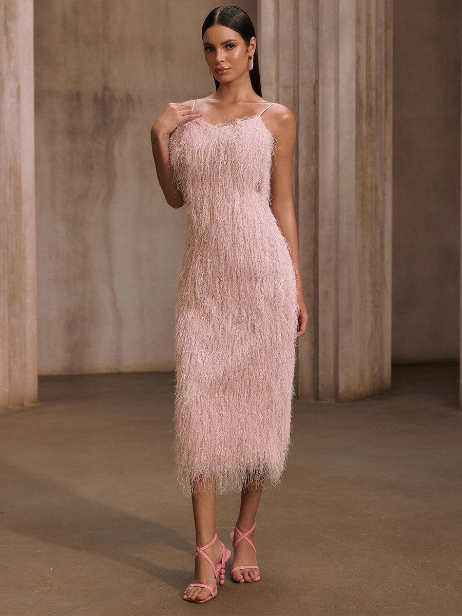 Marcella Spaghetti Fringe Midi Dress
