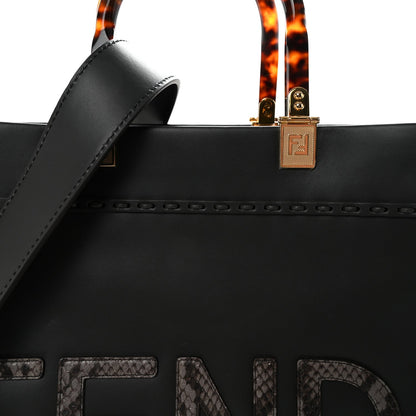 Vitello King Plexiglass Elaphe Snakeskin Print Logo Medium Fendi Sunshine Shopper Tote Dark Asphalt
