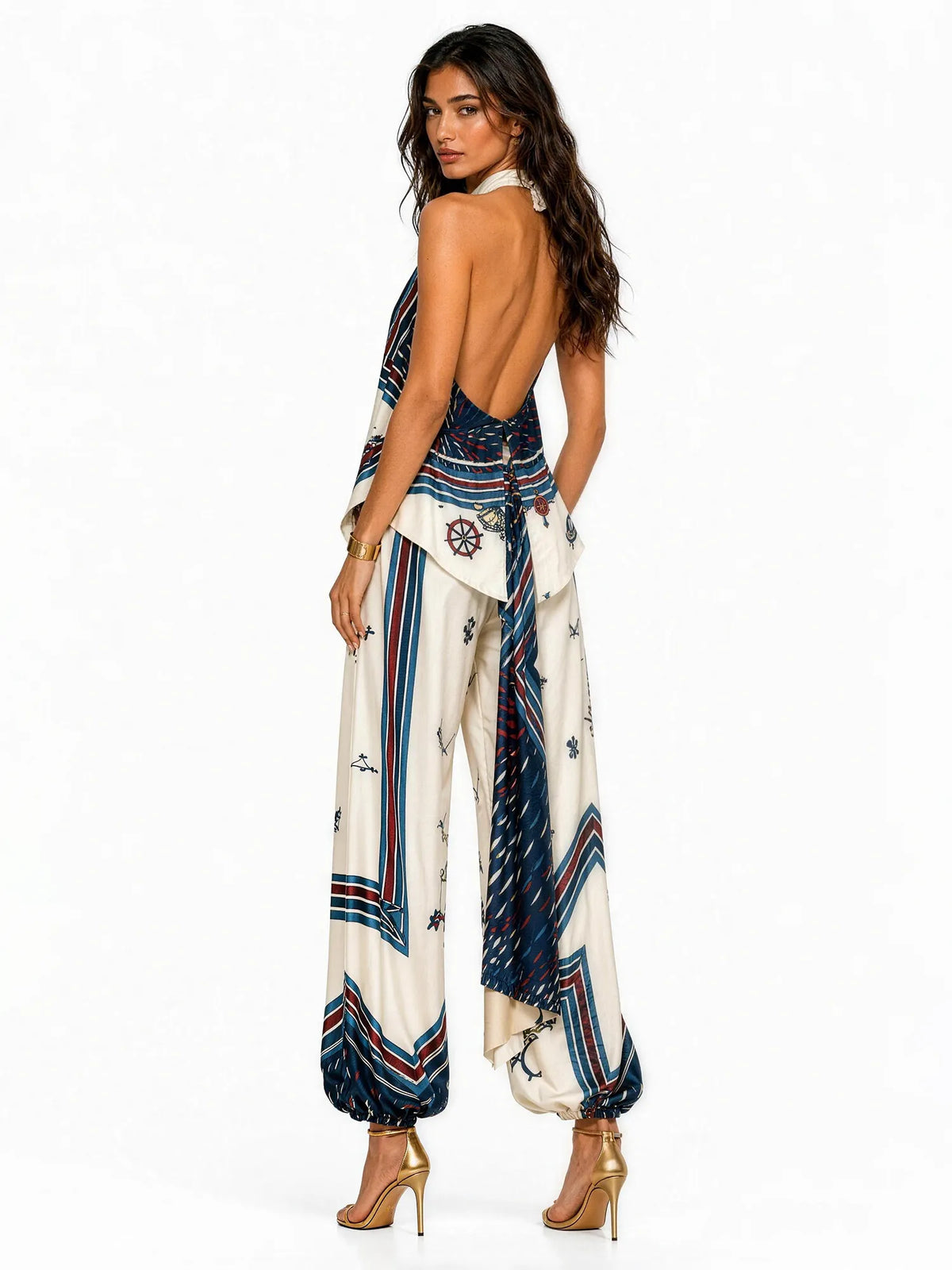 Hazel Vintage Print Halter Wide-Leg Pants Set