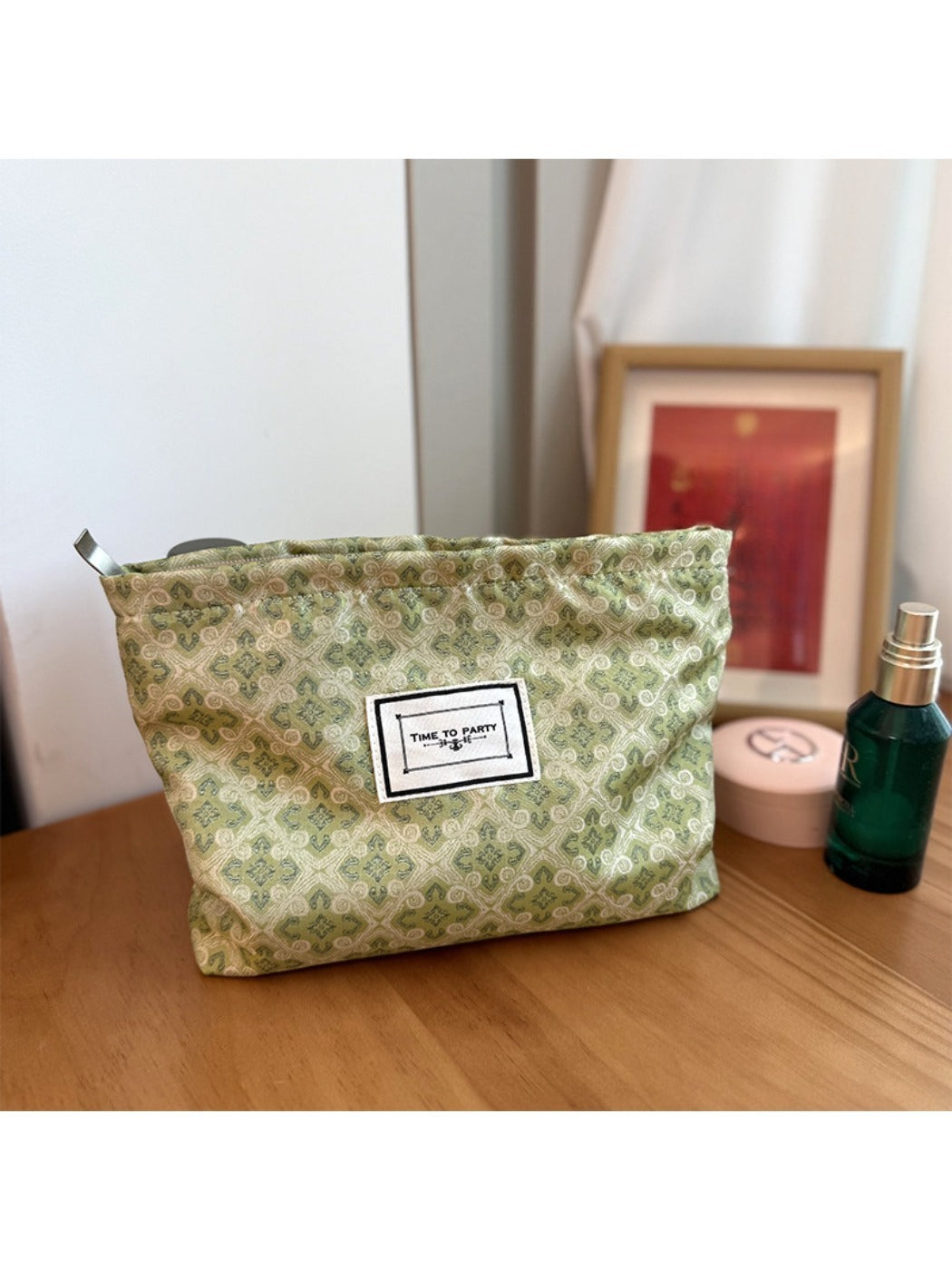 Cosbai - Tote Makeup Bag with Green Floral Patterns
