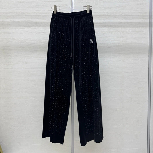 Miumiu 2026 Pants with Rhinestone Embroidery Silk Viscose 356809