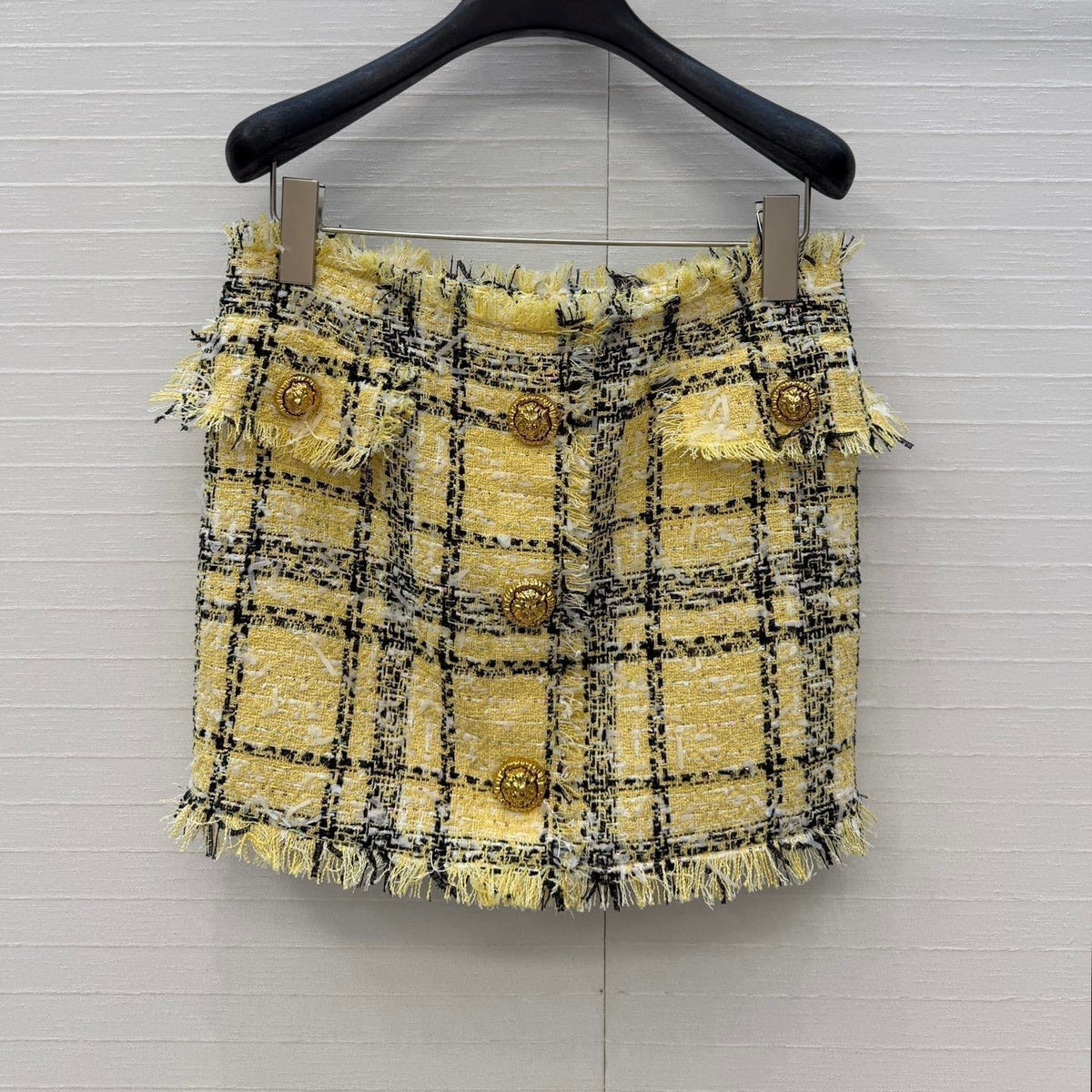 Balmain 26s Skirt Yellow Black Tweed 346066