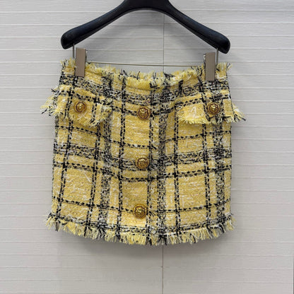 Balmain 26s Skirt Yellow Black Tweed 346066