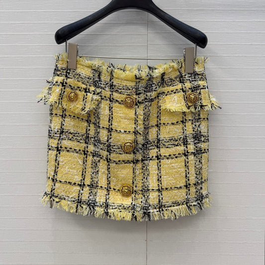Balmain 26s Skirt Yellow Black Tweed 346066