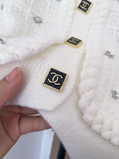 Chanel 2025 Cardigan With Rhinestone Embellishment White Wool