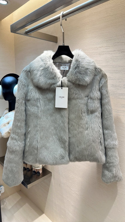 CELINE Rabbit Fur Coat Light Gray 333225