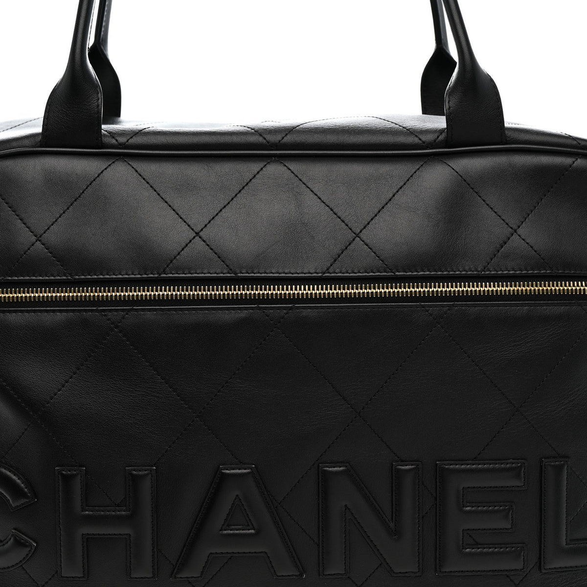 Calfskin Stitched Maxi Logo Bowling Bag Black