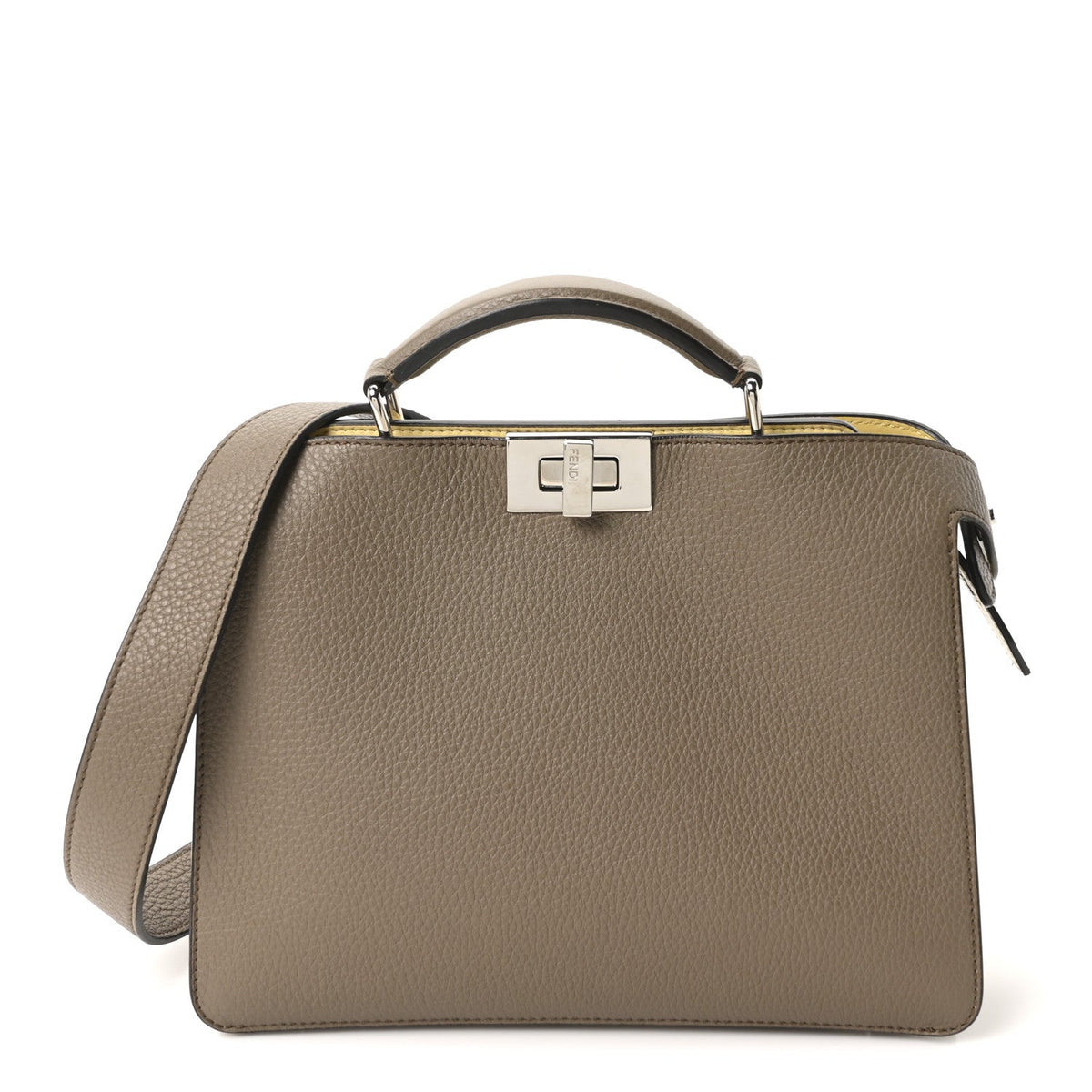 Cuoio Romano Vitello Cover Glazed Fabric Bi-Color FF 1974 Mini Peekaboo I SEE U Satchel Tartufo Banana Tobacco Moro