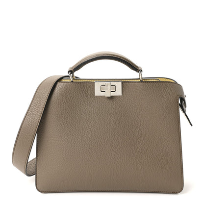 Cuoio Romano Vitello Cover Glazed Fabric Bi-Color FF 1974 Mini Peekaboo I SEE U Satchel Tartufo Banana Tobacco Moro