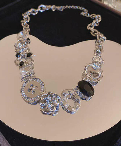 Art Alloy Zircon Button Gratuated Bead Necklace