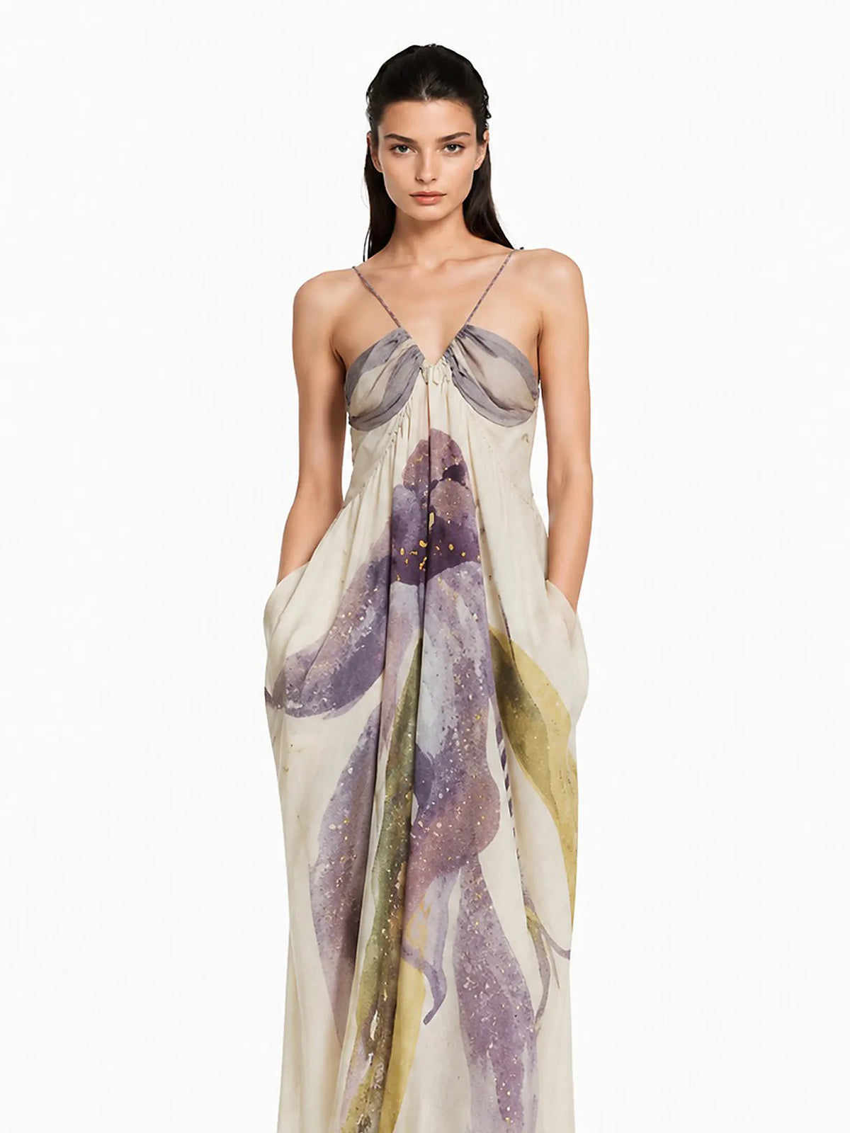 Esme Printed Pleated Halter Maxi Dress