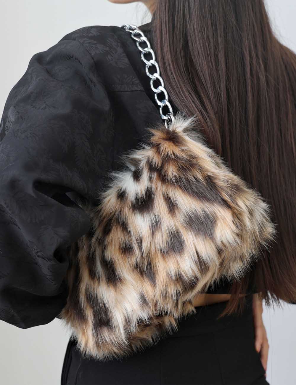 Fluffy Leopard Print Shoulder Evening Bag