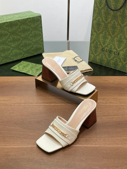 GG SIGNORIA SLIDE SANDAL WHITE DENIM