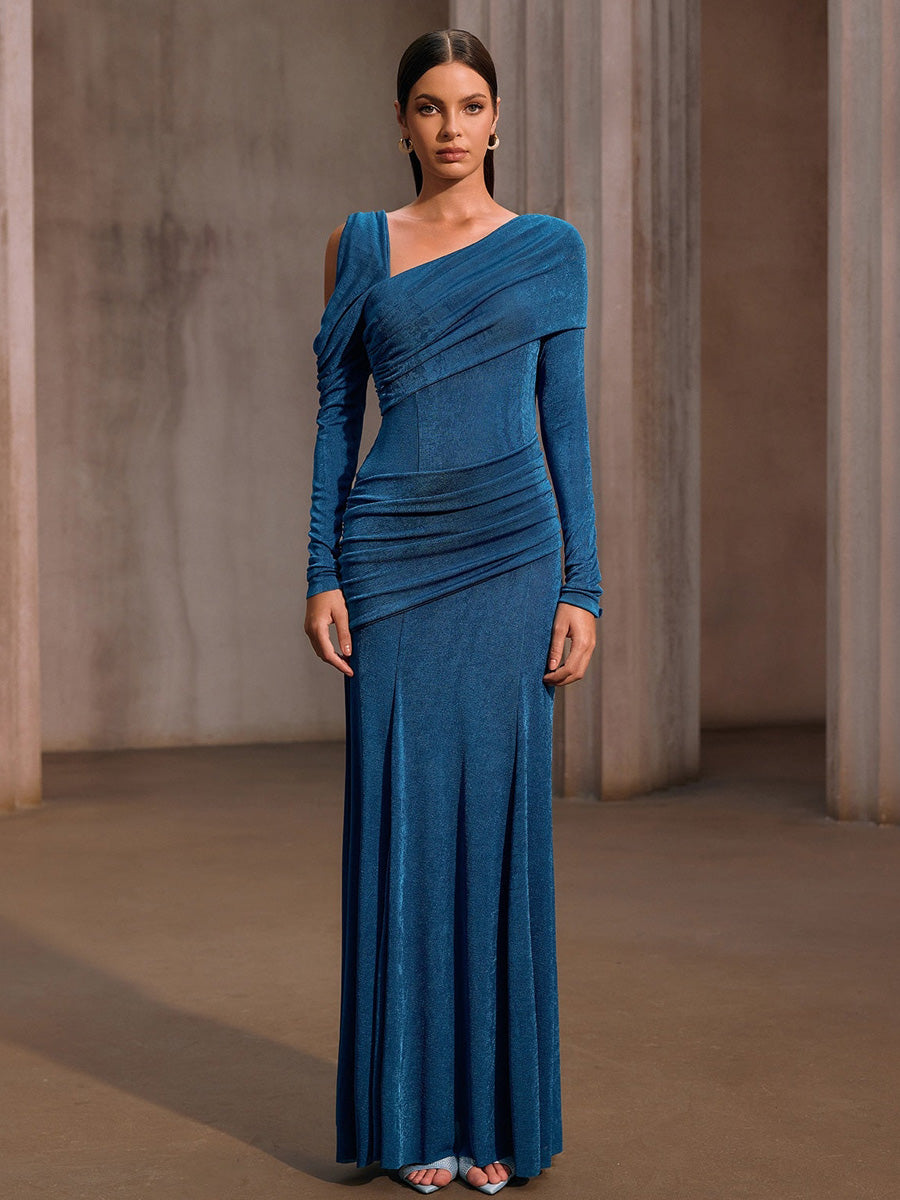 Natalia One Shoulder Ruched Maxi Dress