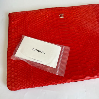 Chanel red python large zip pouch