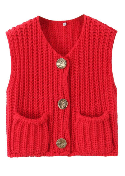 Chunky Knit Vest In Rich Red Texture