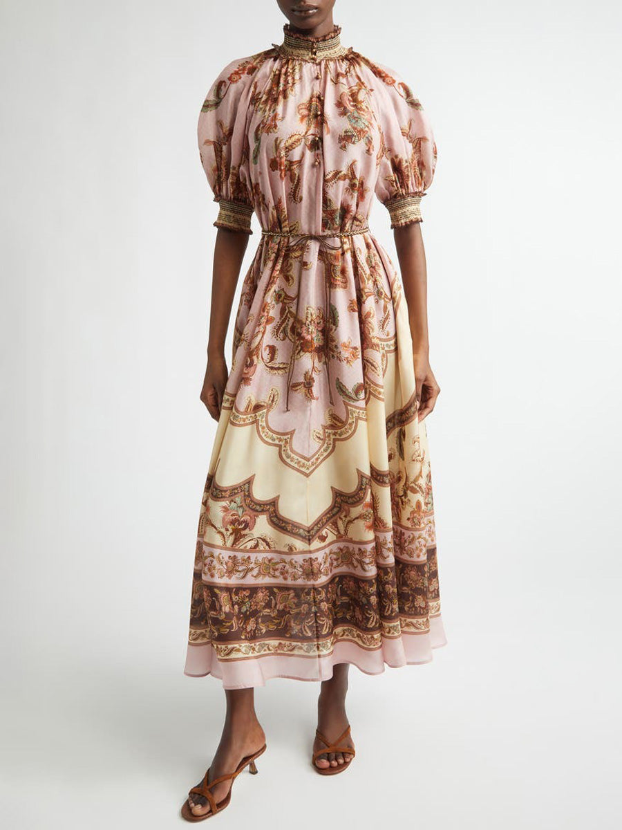 Clara Print Billow Silk Maxi Dress