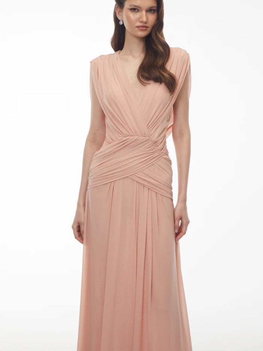 Chloe Draped V-Neck Sleeveless Maxi Dress