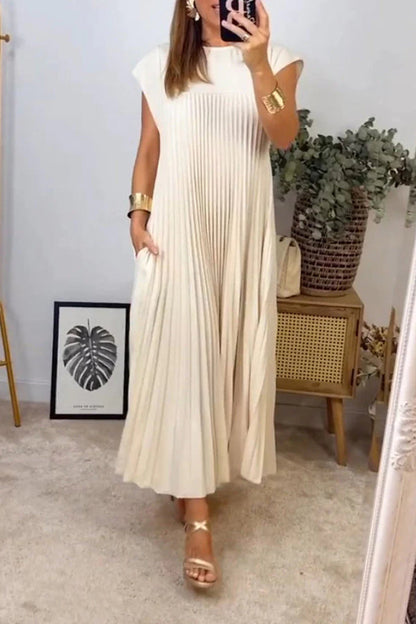 Sleeveless Pleated Simple Solid Color Dress