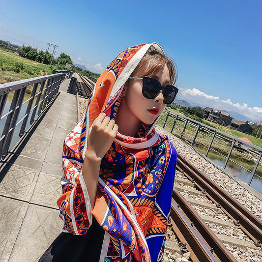 Women'S Summer Beach Sunscreen Shawl Ethnic Style Scarf Dual Purpose Long Beach Scarf With Versatile Large Scarf