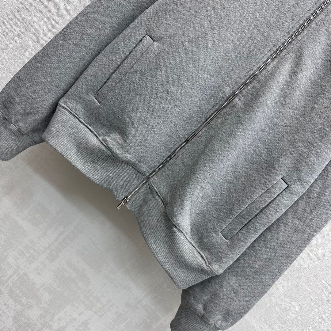 Miu Miu Fleece Jacket Zippered Grey Cotton 341877