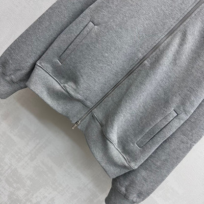Miu Miu Fleece Jacket Zippered Grey Cotton 341877