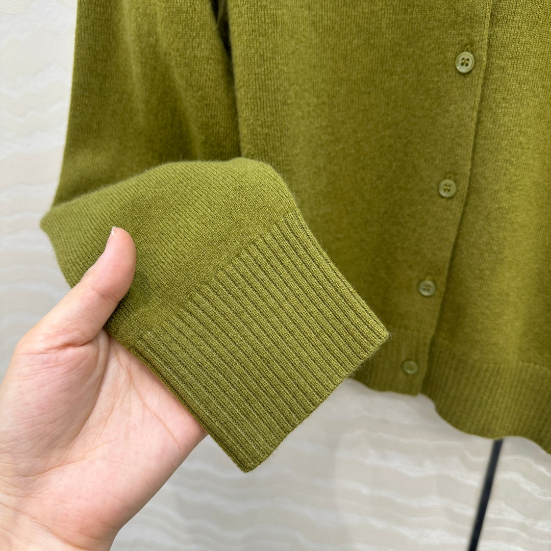 Miumiu Detachable Shirt Cardigan Olive Green Collar and Cashmere