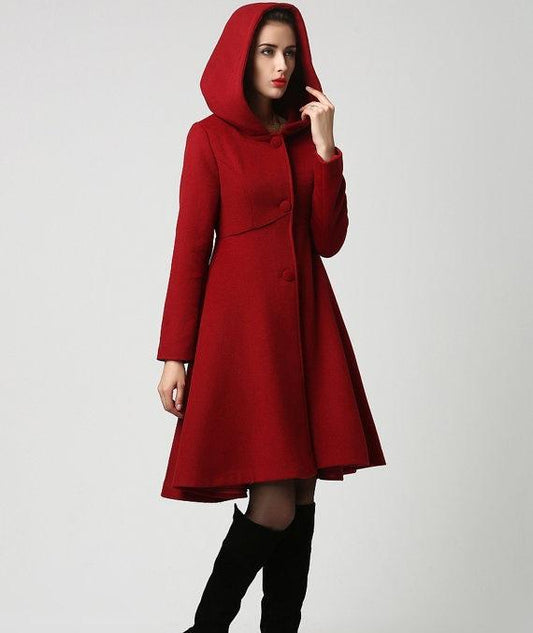 New Solid Color Hooded Long Swing Slim Slim Fashion Simple Coat