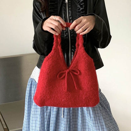 Cute Bow Knot Knit Handbag Underarm Bag