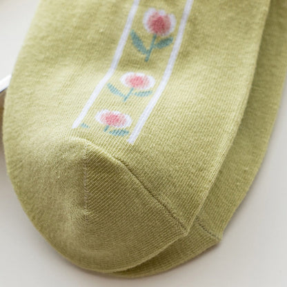 Rufia - Women's Floral Tulip Mid-Calf Socks - Green / White