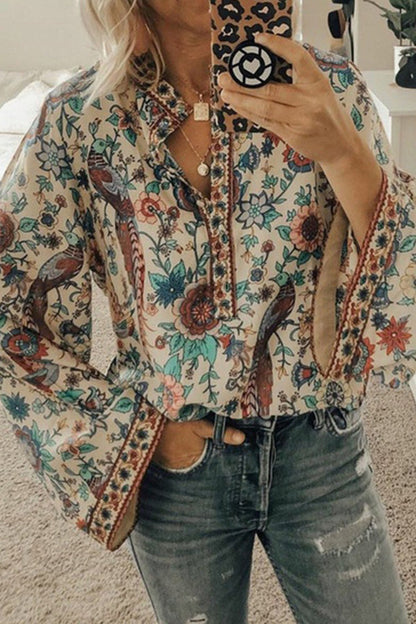 Peacock Loose Shirt Button Long Sleeve Shirt