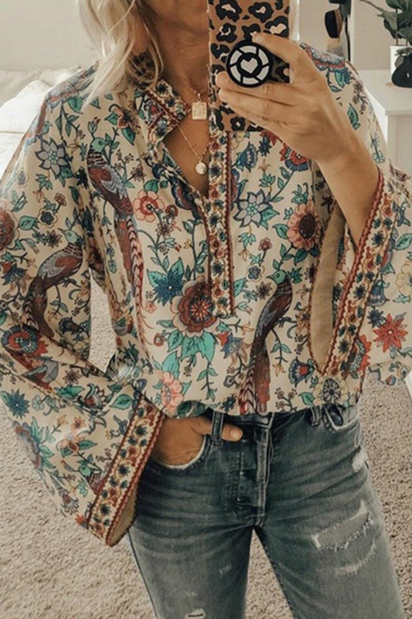 Peacock Loose Shirt Button Long Sleeve Shirt