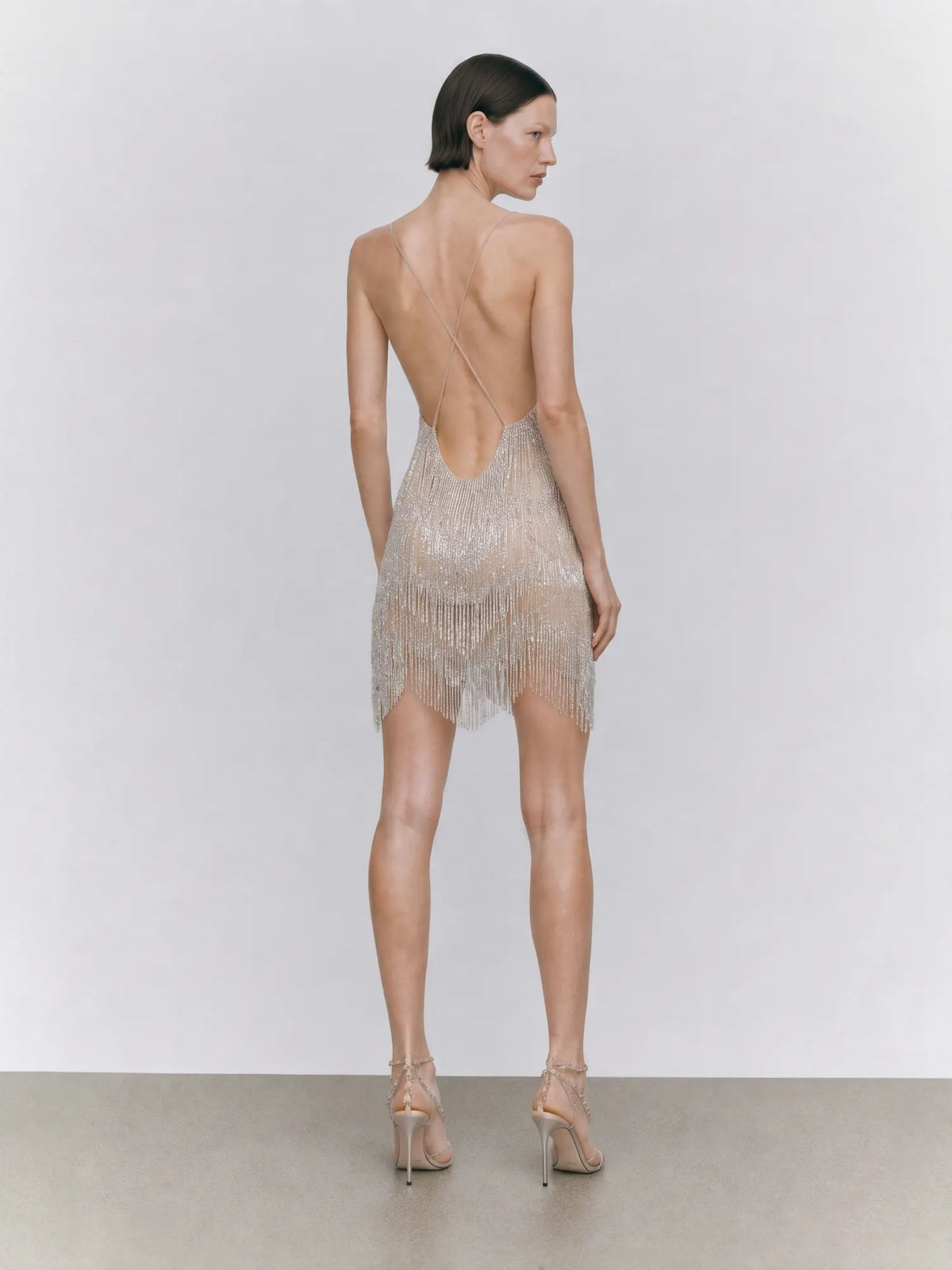 Brynn Deep-V Rhinestone Tassel Mini Dress