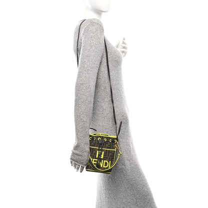 Fabric Jacquard Shiny Nappa FF 1974 Logo Threaded Edge Mini Mon Tresor Bucket Bag Tobacco Moro Giallo Fluo
