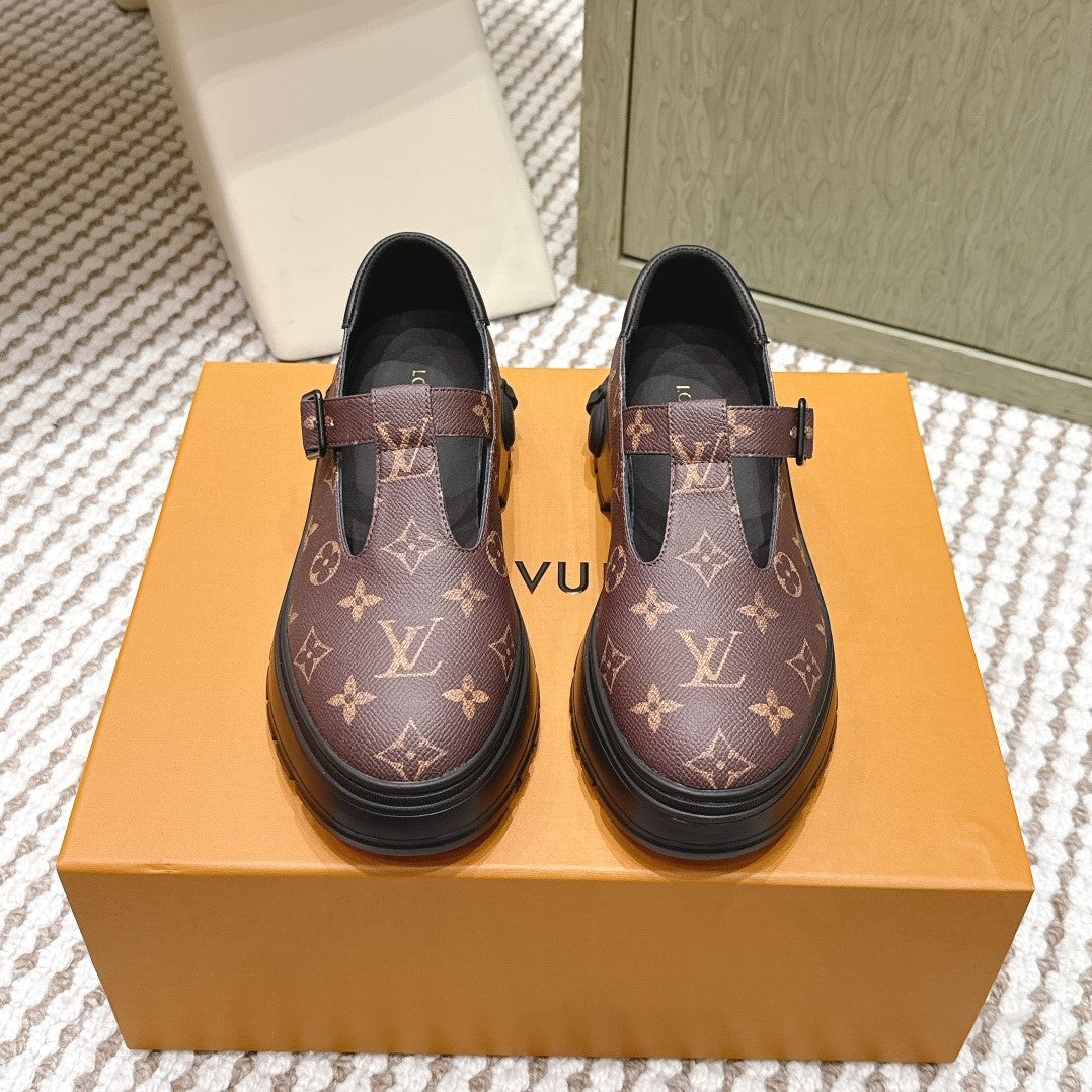 LV Squad Mary Jane Brown Black Monogram Canvas 556408