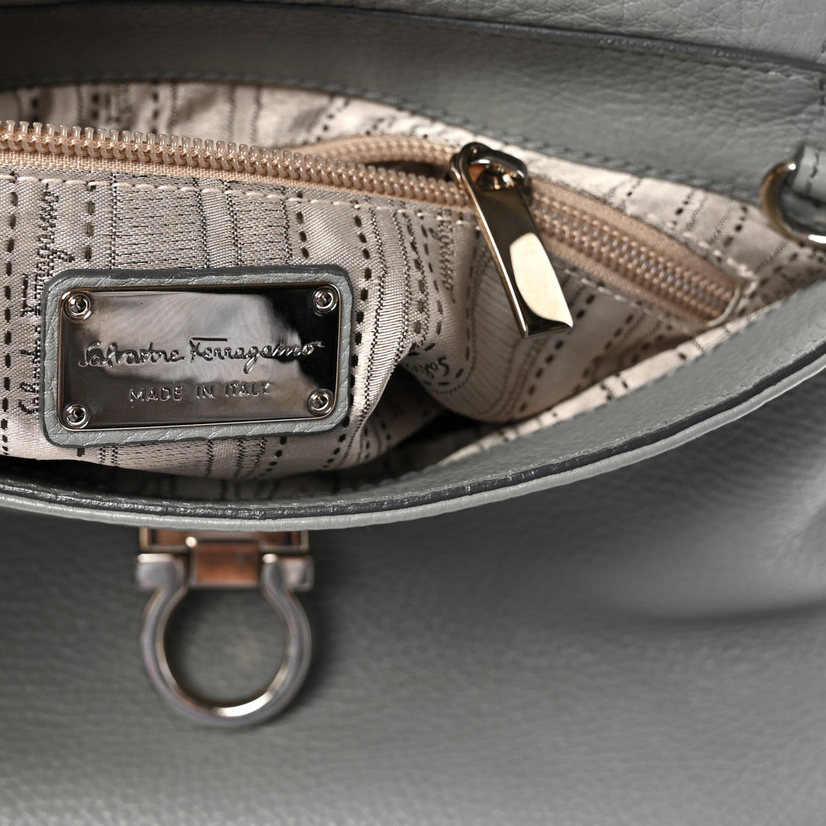 Grained Calfskin Sofia Satchel Grey
