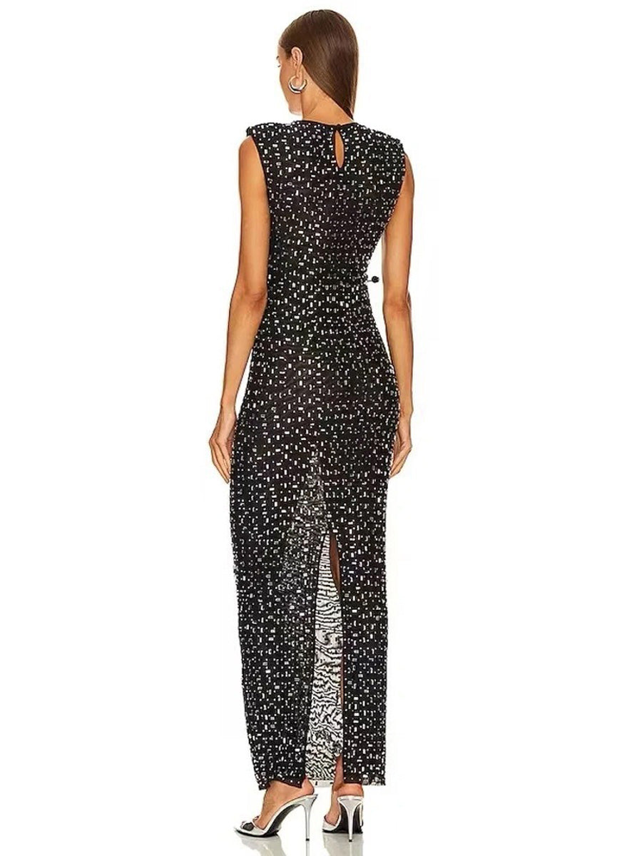 Milena Mesh Cutout Rhinestone Maxi Dress