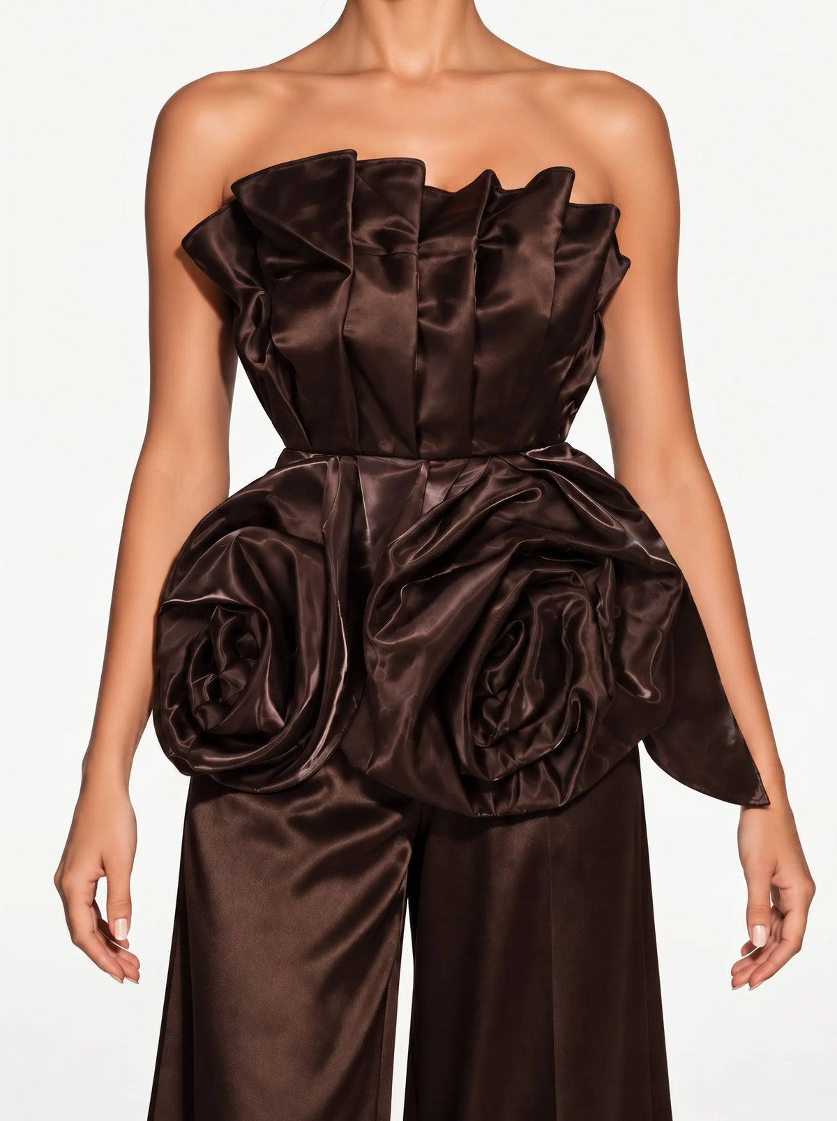 Annabelle Sculptural Pleated Strapless Top In Coffee