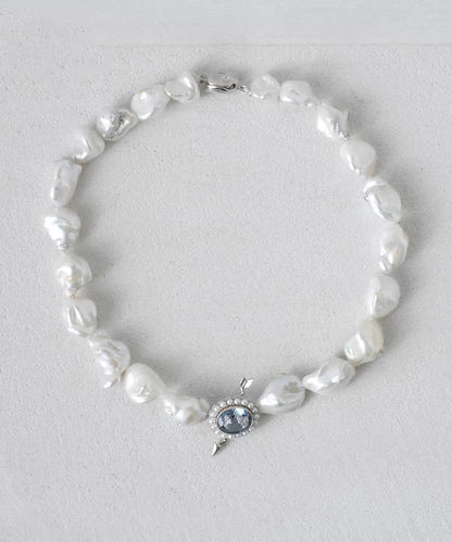 Classy White Alloy Crystal Asymmetric Pearl Gratuated Bead Necklace